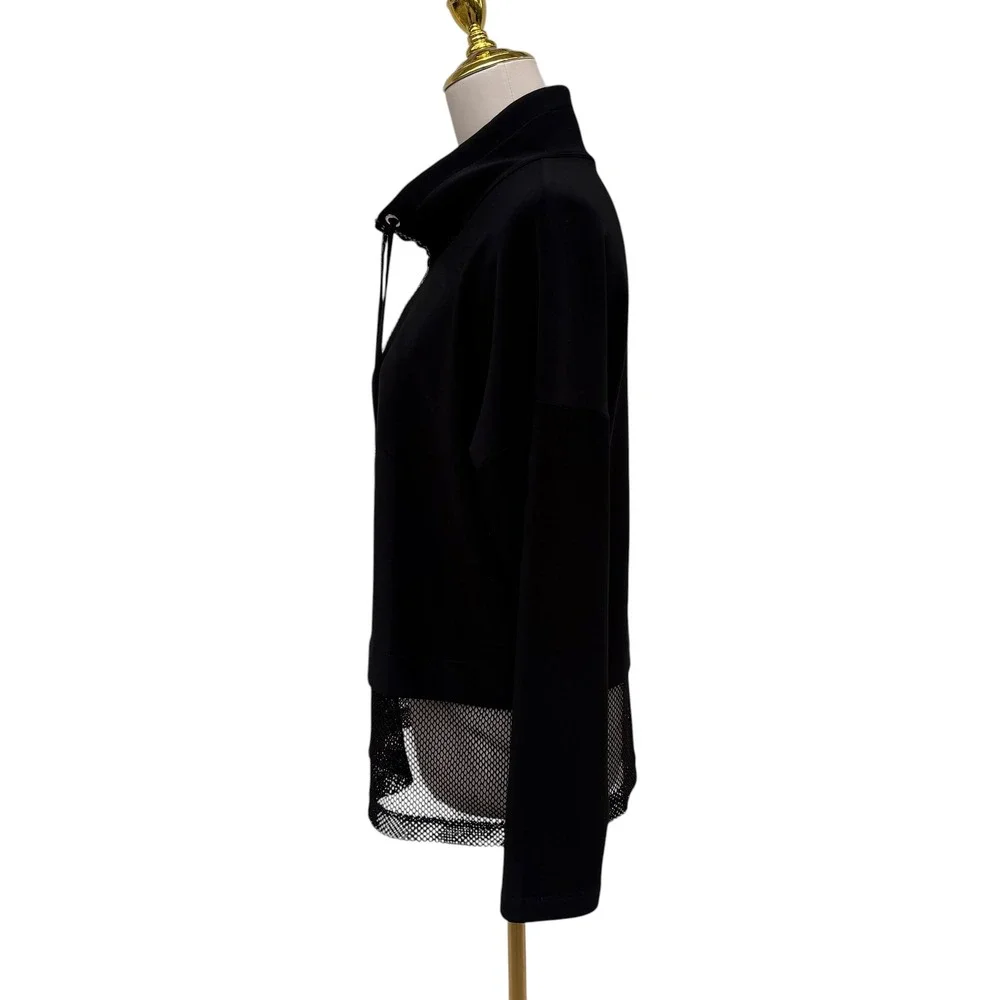 Joseph Ribkoff Mesh Insert Shirt Hem Rhinestone 1/4 Zip Black Mock Neck Grunge - Picture 5 of 10